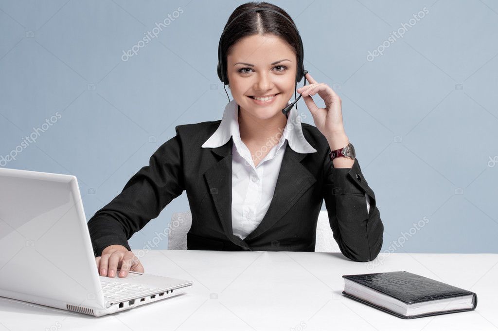 Business woman with headset communication
