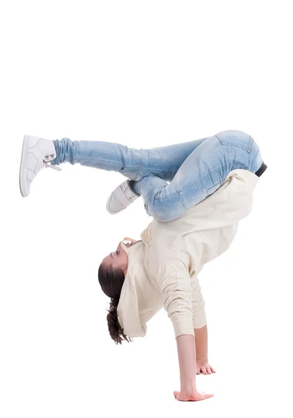 Fiatal tizenéves nő táncol, fehér — Stock Fotó