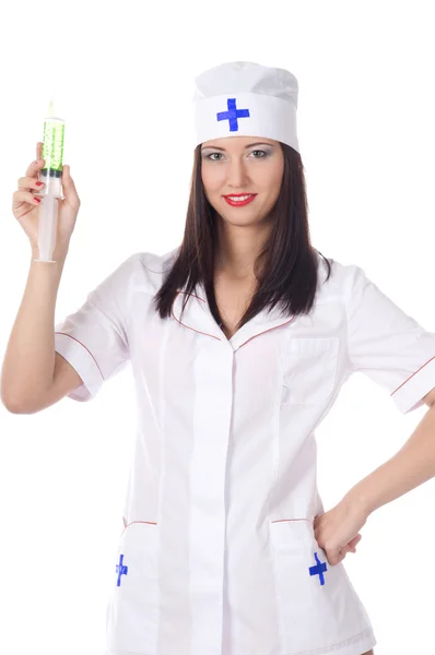 Sexy medic woman with syringe. isolated. — Stock Photo, Image