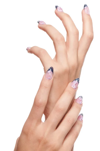 Primer plano manos uñas arte con joya —  Fotos de Stock