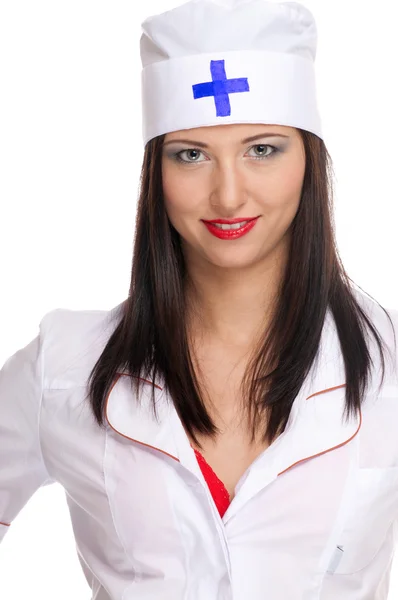 Sexy woman with red lips and medical uniform — Stock Photo, Image