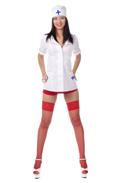 Sexy medic woman with red lips. isolated. — Stock Photo, Image