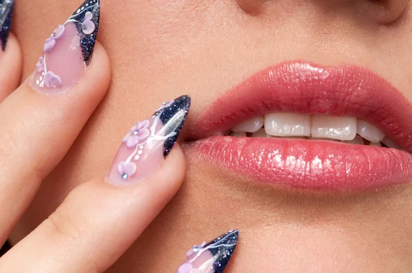 stock image Close-up lips makeup zone and nail art