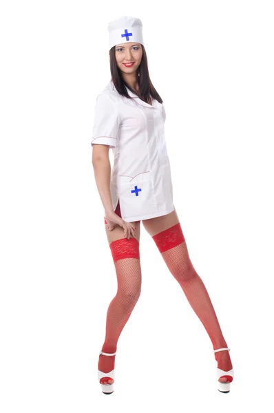Sexig medic kvinna med röda läppar. isolerade. — Stockfoto