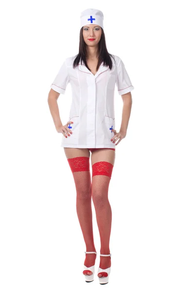 Sexy doktora žena s červenými rty. samostatný. — Stock fotografie