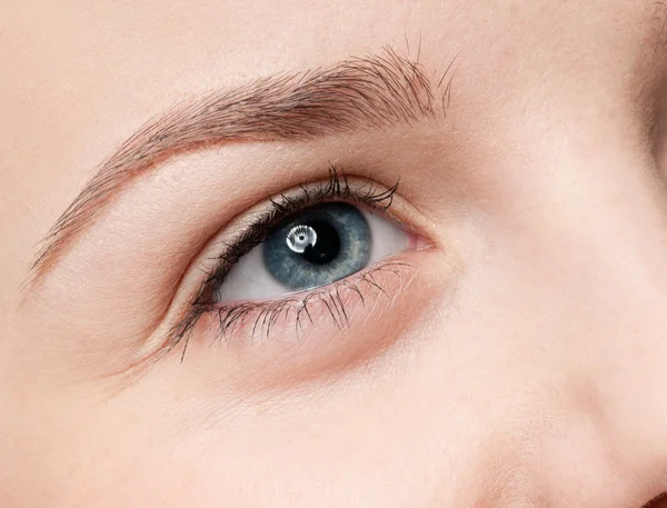Pincel de pintura cosmética - close-up retrato da zona de sombra dos olhos — Fotografia de Stock