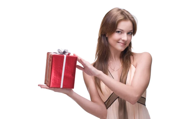 Closeup portrait of beautiful girl with some gifts — Stock Photo, Image