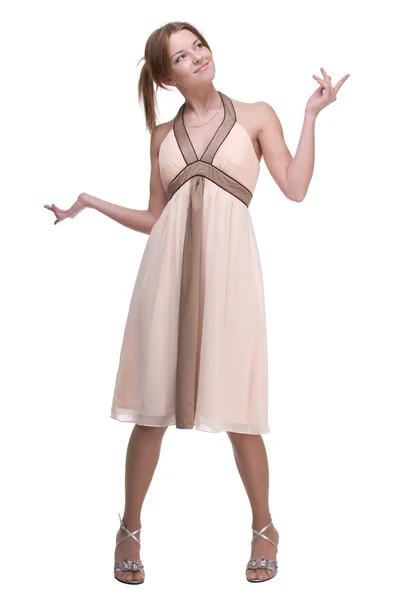 Schöne tanzende Frau im hellen Kleid — Stockfoto