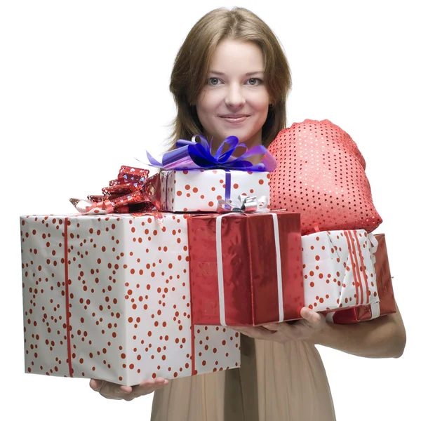 Closeup portrait of girl with some gifts — Stock Photo, Image