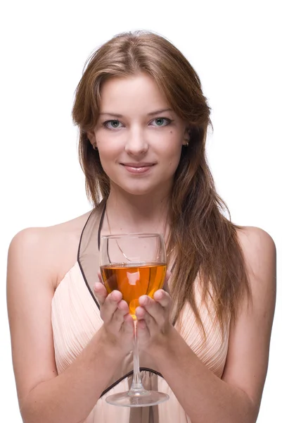 Retrato de close-up de menina bonita com copo de álcool — Fotografia de Stock