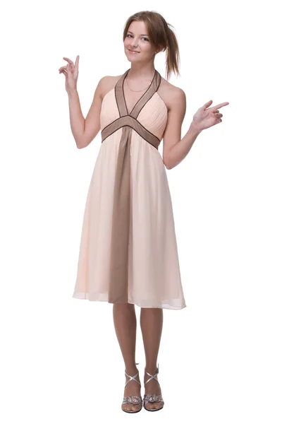 Mooie dansende meisje dragen van lichte jurk — Stockfoto
