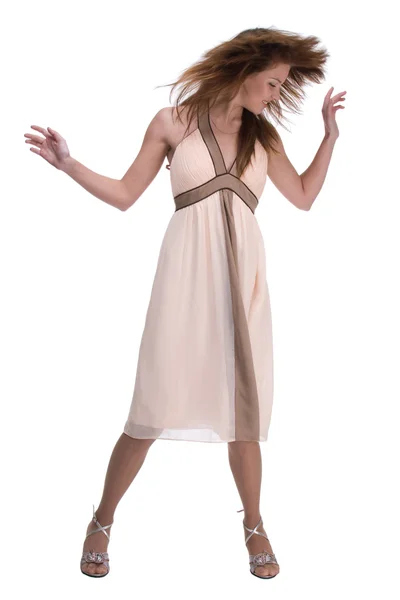 Vackra dansande kvinna i ljus klänning — Stockfoto