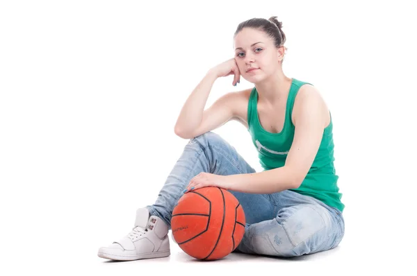 Hermosa joven baloncesto mujer en el estudio Imágenes de stock libres de derechos