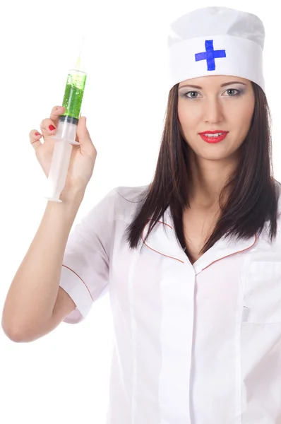 Sexy medic woman with syringe. isolated. Stock Image