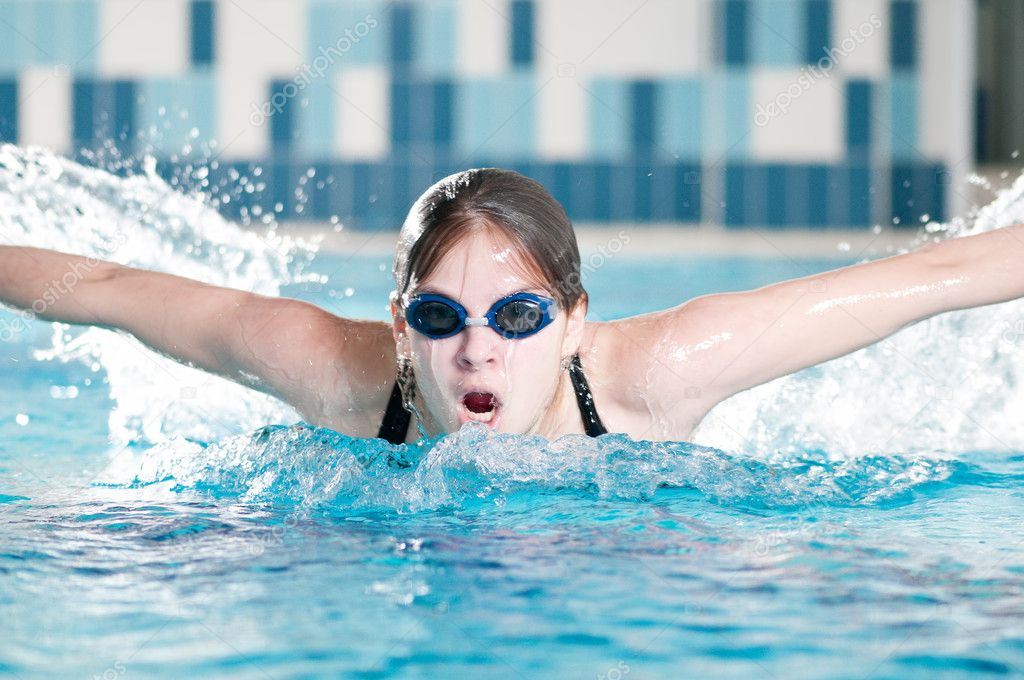 Swimmer performing the butterfly stroke