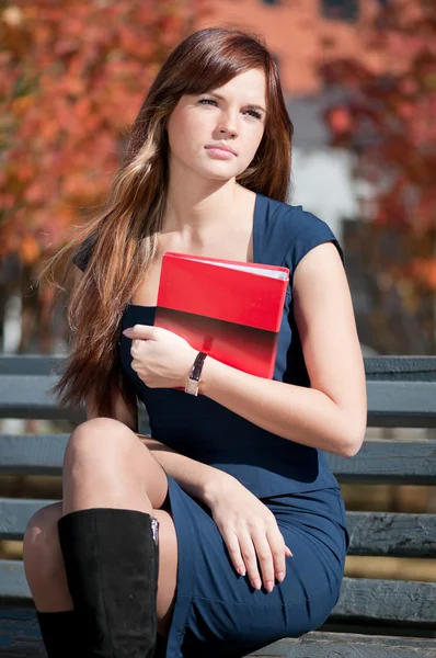 Beautiful business woman hoding diary at park — Stock Photo, Image