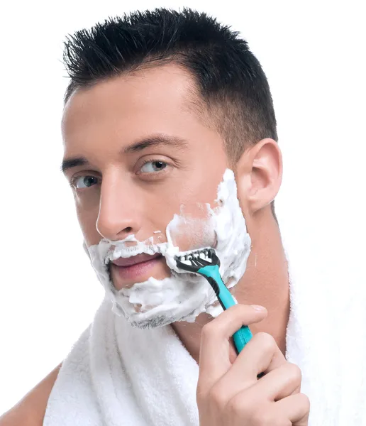 Portrét muž, že holení s pěnou — Stock fotografie