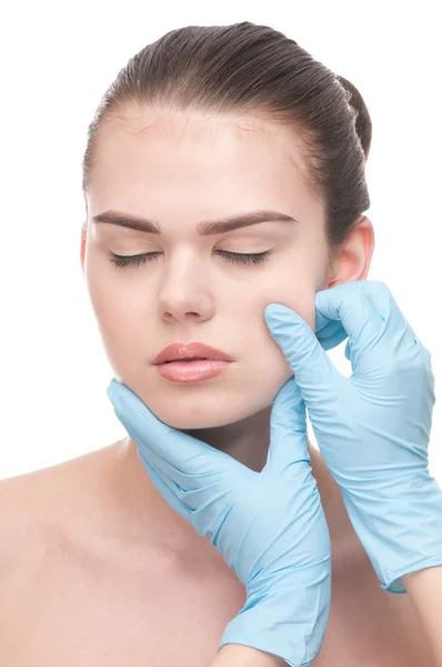 Exame médico rosto de mulher bonita — Fotografia de Stock