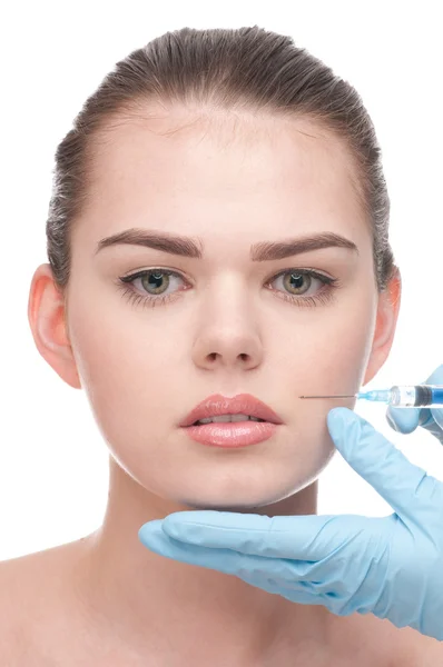 Injection of botox to the face of beautiful woman — Stock Photo, Image