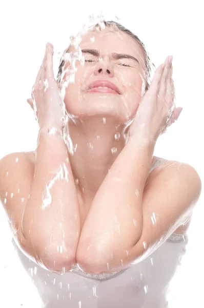 Detail krásná žena mytí obličeje — Stock fotografie