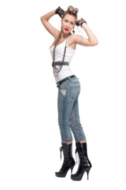 Young playfull rock girl on white clipart