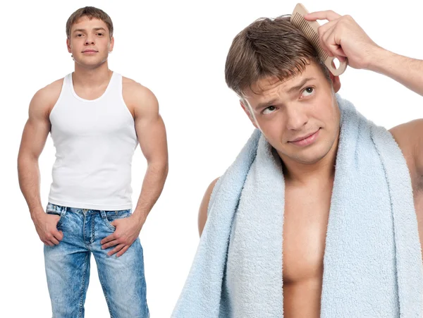 Un giovane uomo con un asciugamano — Foto Stock