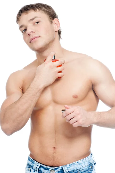 Kozmetik sağlık erkek parfüm püskürtme — Stok fotoğraf