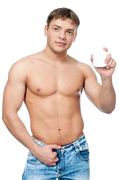 Man offer cream lotion — Stock Photo, Image