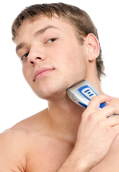 Ritratto di un giovane uomo bello che si depila — Foto Stock