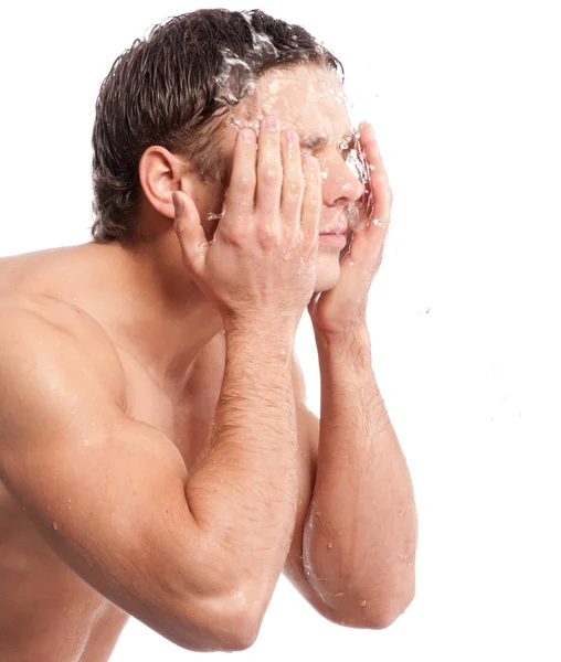 Young man wash face — Stock Photo, Image