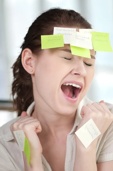 Business woman with stickers — Stock Photo, Image
