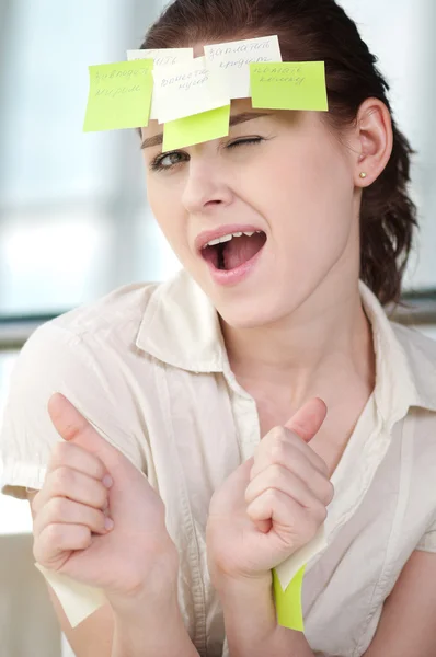 Business woman with stickers — Stock Photo, Image