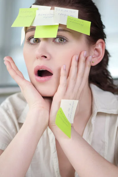 Business woman with stickers — Stock Photo, Image