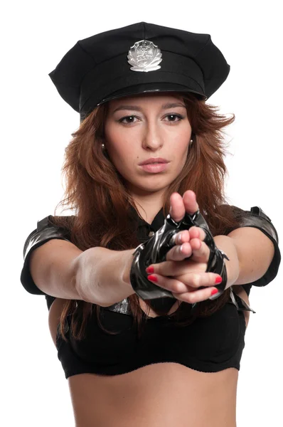 Piękna policjantka w seksowny strój — Zdjęcie stockowe