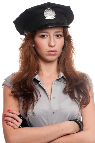 Schöne Polizistin im sexy Kostüm — Stockfoto