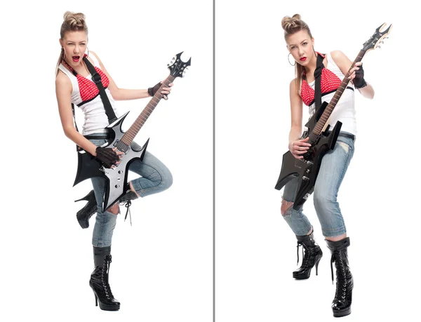 Νέων ροκ γυναίκα με ηλεκτρική κιθάρα — Φωτογραφία Αρχείου