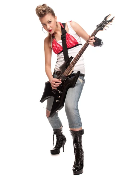 Elektro gitar kadınla genç rock — Stok fotoğraf
