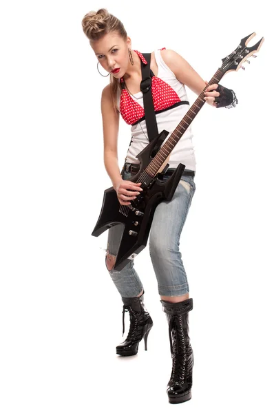 Young rock woman with electric guitar — Stock Photo, Image