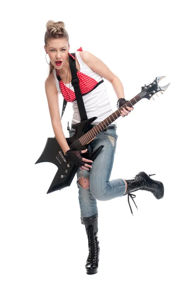 Giovane donna rock con chitarra elettrica — Foto Stock