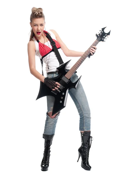 Joven mujer de rock con guitarra eléctrica —  Fotos de Stock