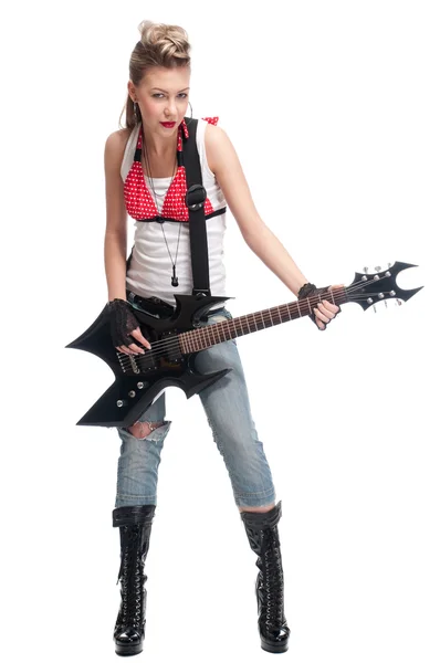 Joven mujer de rock con guitarra eléctrica — Foto de Stock