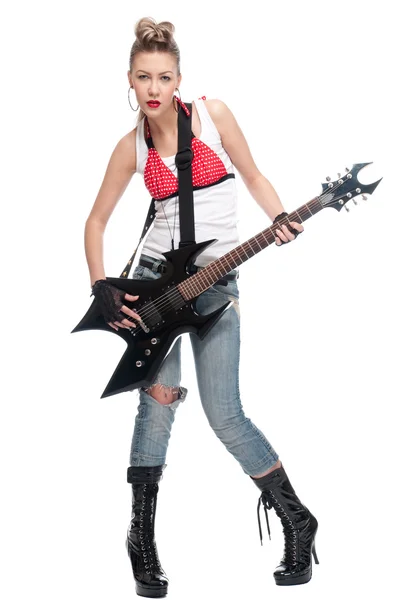 Fiatal rock nő elektromos gitár — Stock Fotó