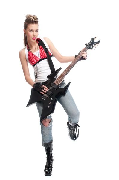 Young rock woman with electric guitar — Stock Photo, Image
