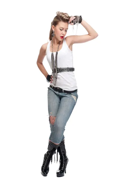 Young playfull rock girl on white — Stock Photo, Image