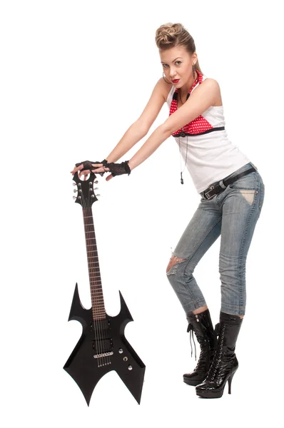 Молода рок-леді з електрогітарою — стокове фото