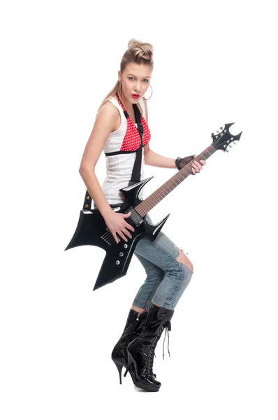 Fiatal rock nő elektromos gitár — Stock Fotó