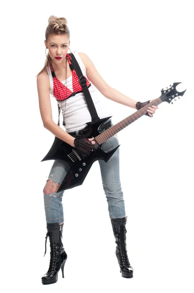 Young rock woman with electric guitar — Stock Photo, Image