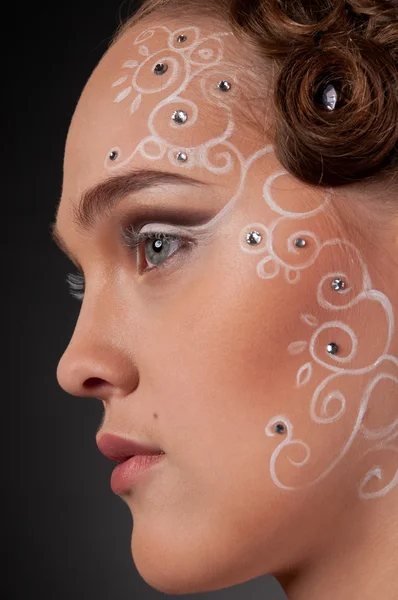 Close up portrait of beautiful girl with face art — Stock Photo, Image