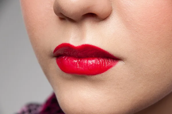 Closeup portrait of young rock girl. Red lips Stock Photo