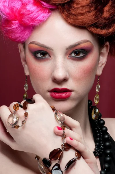 Closeup portrait of fashion girl face with jewel — Stock Photo, Image